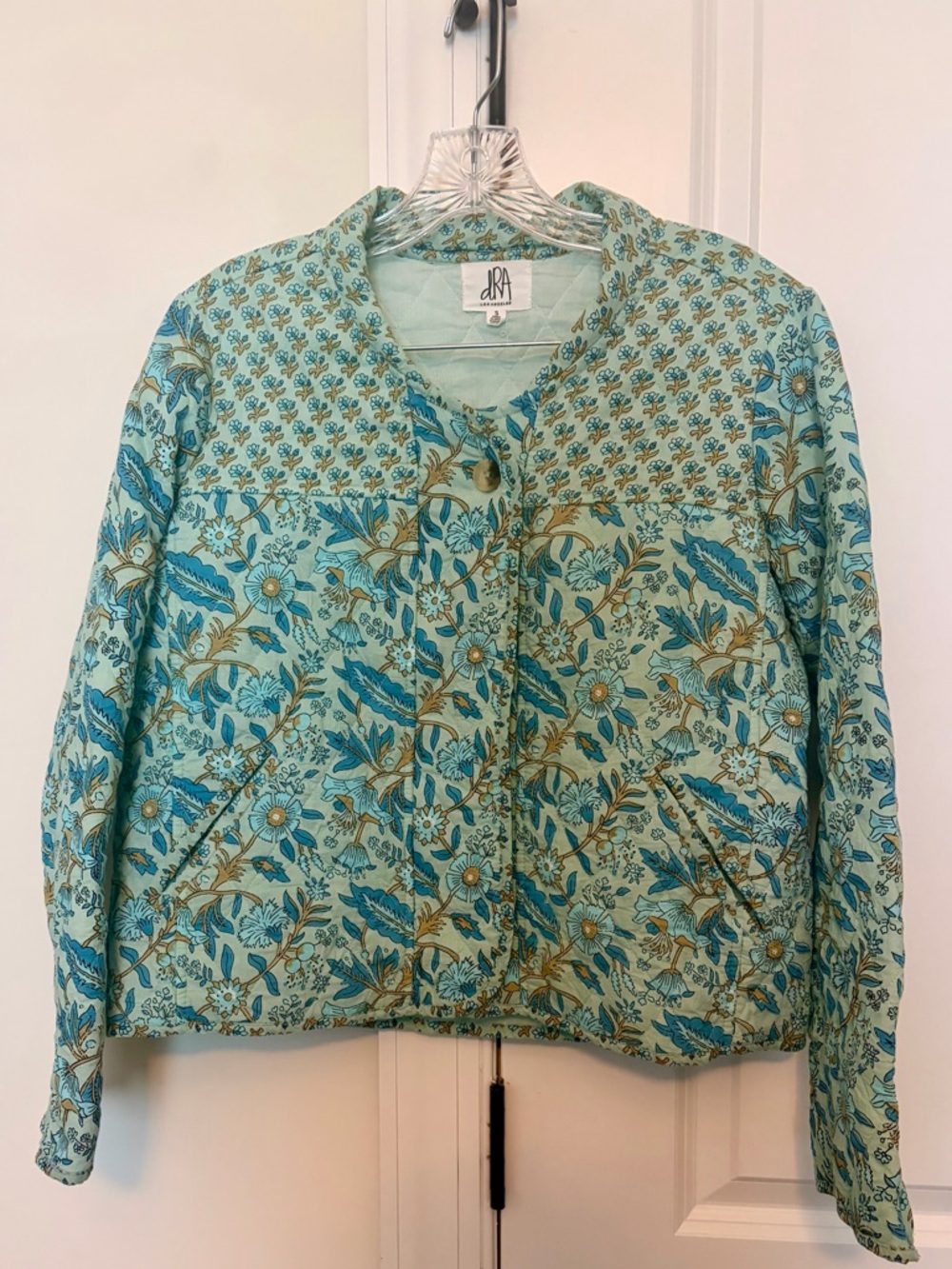 Anthropologie Teal Floral Quilted Jacket